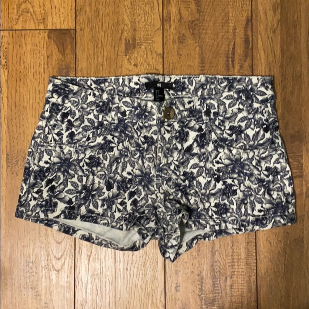 Navy Floral Jean Shorts